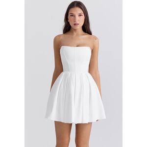 House of CB Emmanuela White Strapless Pleated Mini Dress Size S (Taller length)